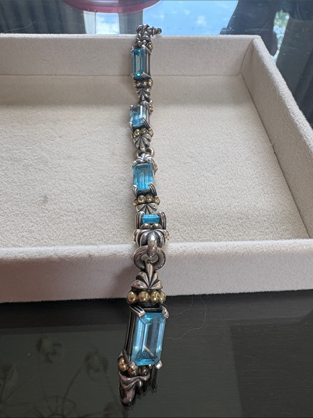 LAGOS Silver Bracelet with Blue Gemstone Accents and Gold Bead Details
